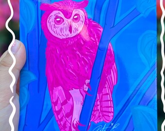 Magenta Horned Owl - Art Print