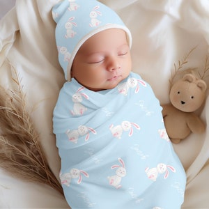 Baby Name Swaddle, Personalized Swaddle Blanket, Baby Hospital Outfit, Swaddle Blanket, Baby Swaddle with Name, Baby Swaddle Blanket, Bunny