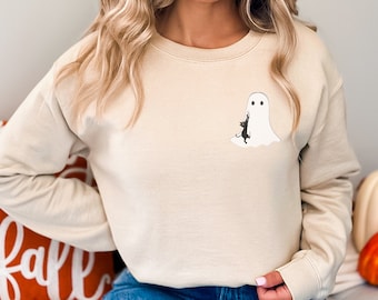 Sudadera de Halloween con fantasma y gato: regalo para los amantes de los gatos en una temporada espeluznante