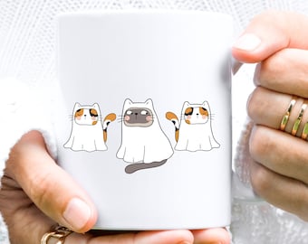 Tazza di Halloween con gatti fantasma: regalo per gli amanti dei gatti nella stagione spettrale