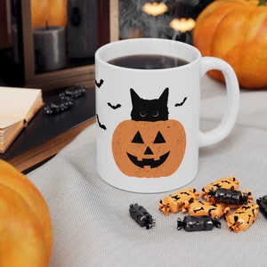 Cat in Pumpkin Halloween Mug, Cat Mug, Cat Lover Gift, Pumpkin Mug, Spooky Season, Coffee Lover, Halloween Mug Friend, Halloween Party Gift