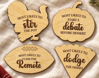 Thanksgiving Place Cards Funny Wooden Conversation Starters Thanksgiving Table Decor Hostess Gift Fall Family Dinner