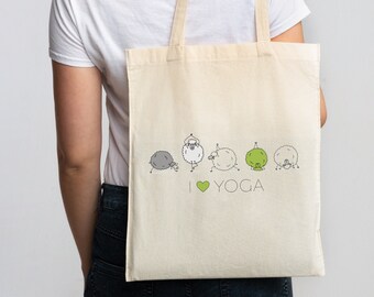 I Love Yoga Tote, Funny Sheep Meditation Canvas Tote, Zen Namaste Tee, Yoga Lover Tote Bag, Funny Yoga Teacher Studio Bag, Mindfulness Tote