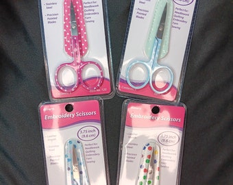 3 3/4" Embroidery Scissors Polka Dots Design, 4 Colors Available with coordinating Leather Sheath