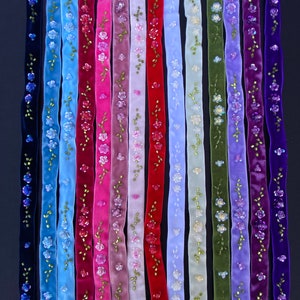 3 Yards 5/8&quot; Vintage Hand Beaded Velvet Ribbon Trim, Embellished with Beads and Sequins, Many Colors Available