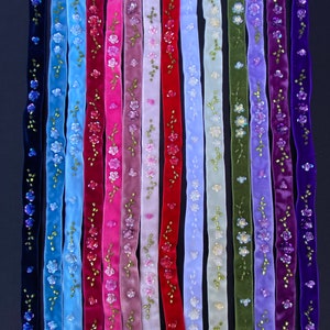 3 Yards 5/8" Vintage Hand Beaded Velvet Ribbon Trim, Embellished with Beads and Sequins, Many Colors Available