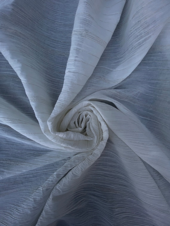 Off White Crinkle Cotton Voile w/Metallic Gold Pin Size Stripes, Sells/price by the Yard