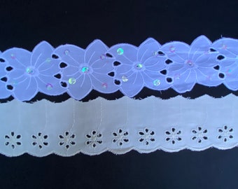 3 yds 2” Eyelet Trim, 2 Designs White & Natural 100% Cotton