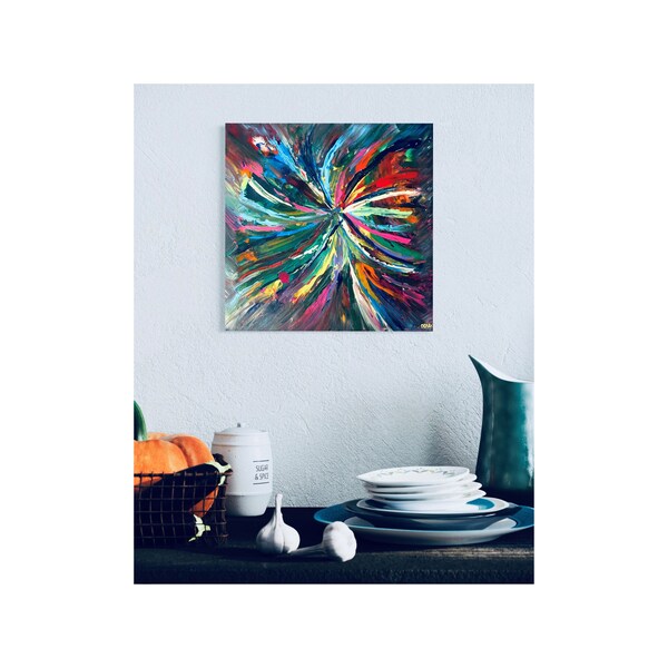 14x14 wall art, acrylic painting, colorful wall art, original art, textured wall art, abstract canvas, glossy wall art, entryway wall decor