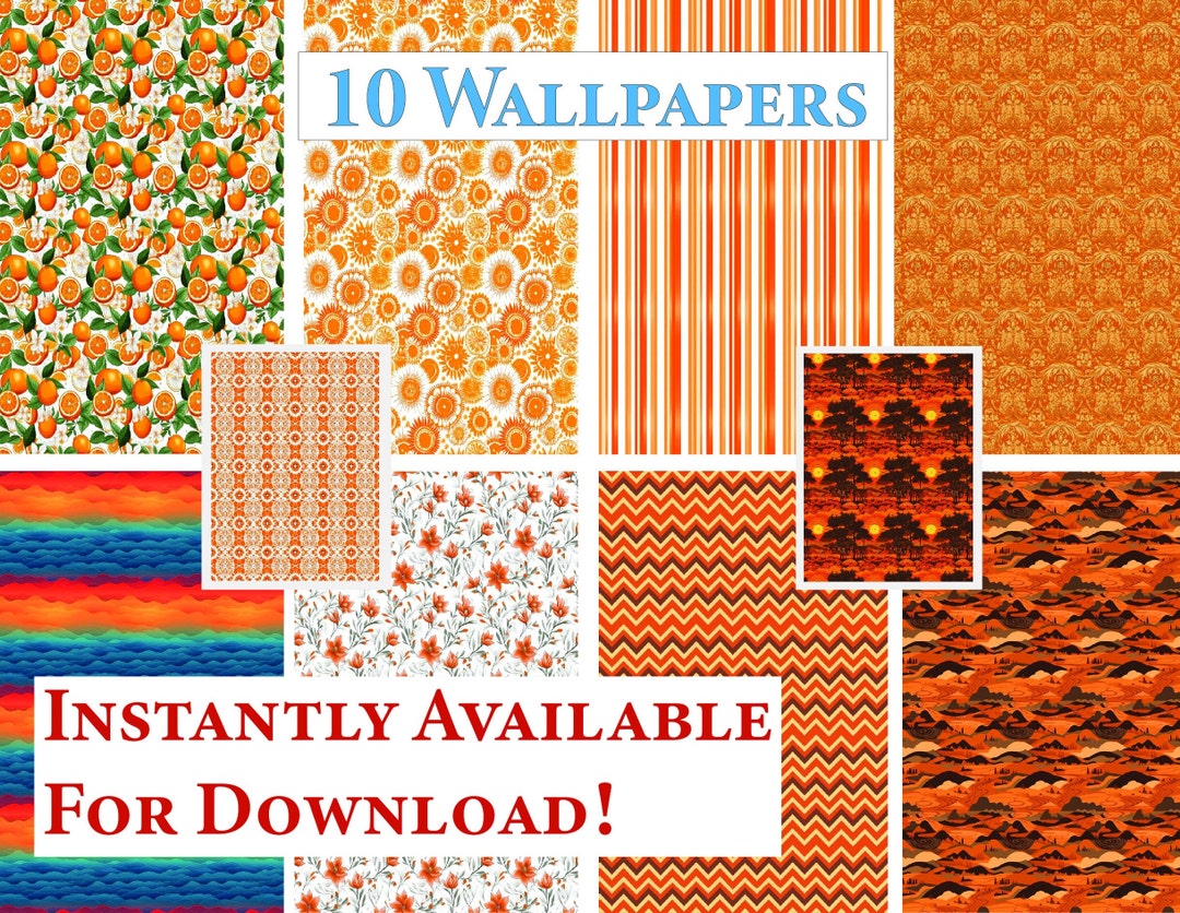 10 Printable Dollhouse Wallpapers Digital Download 1 12 Scale Orange ...