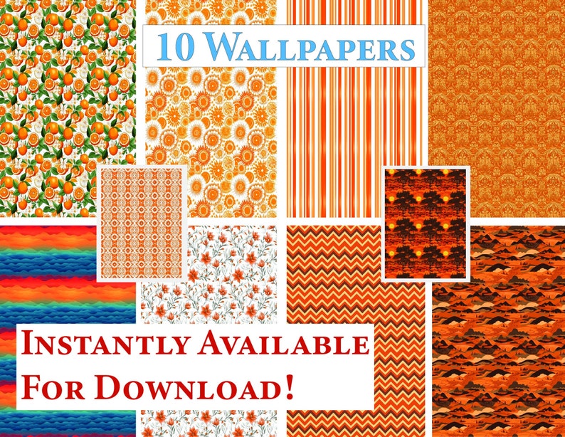 10 Printable Dollhouse Wallpapers Digital Download 1 12 Scale Orange