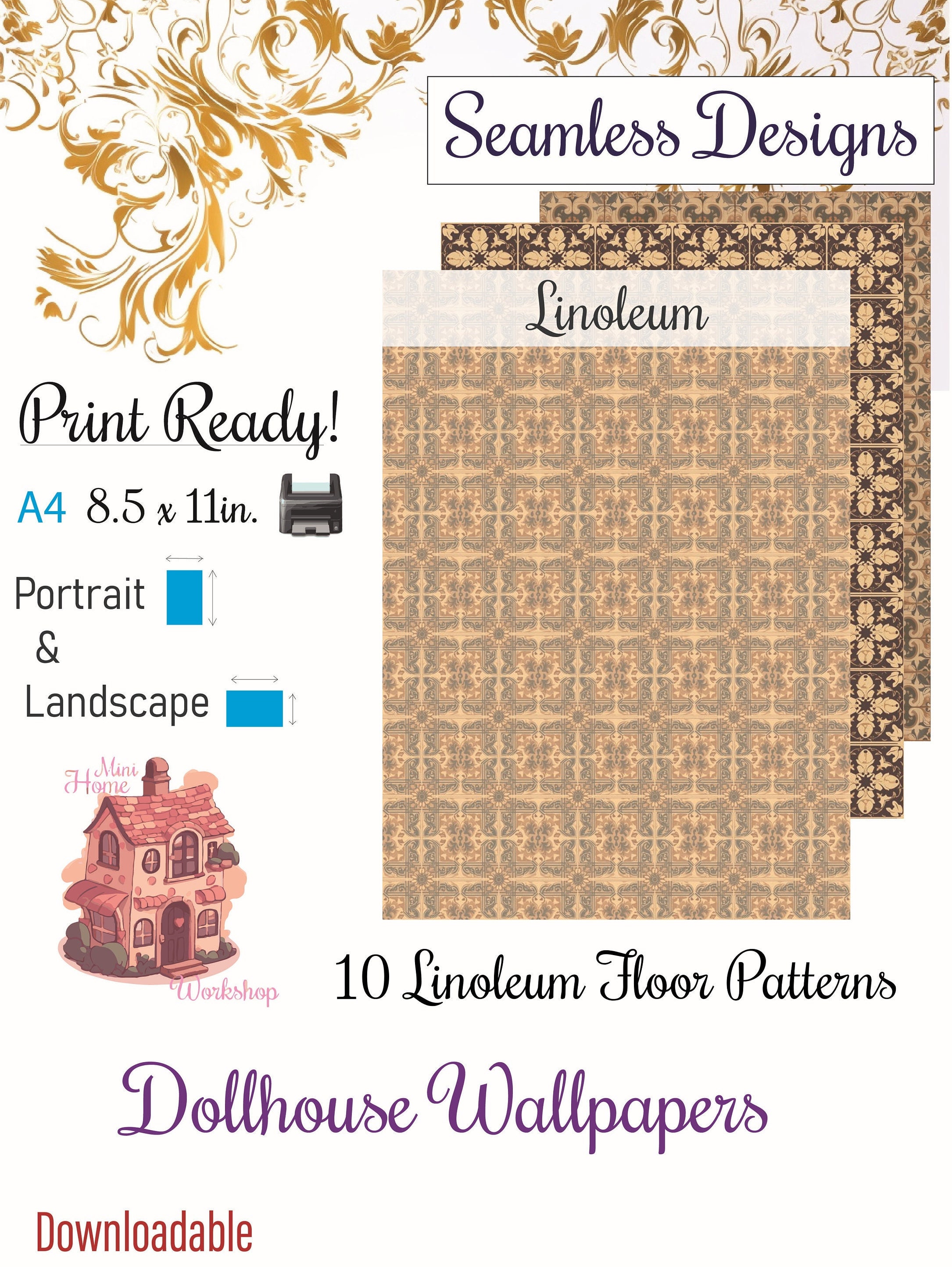 10 Printable Dollhouse Floor Patterns Digital Download 1 12 Scale ...