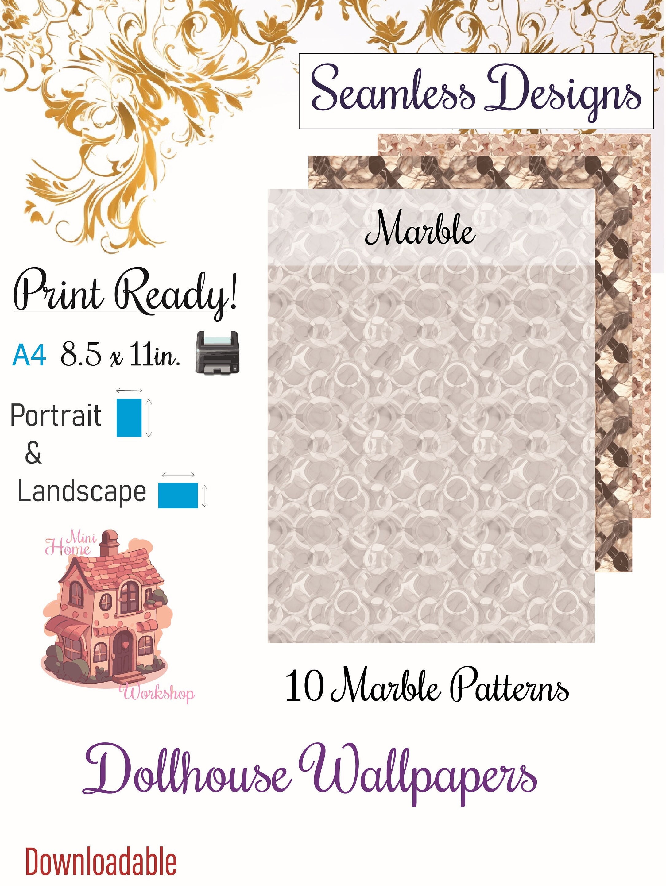 10 Printable Dollhouse Floor Patterns Digital Download 1 12 Scale ...