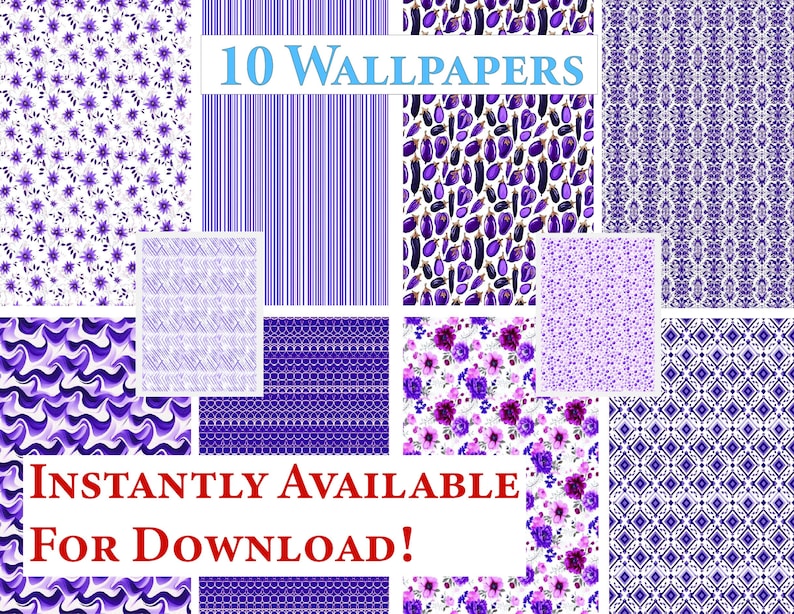 10 Printable Dollhouse Wallpaper Digital Download 1 12 Scale Purple