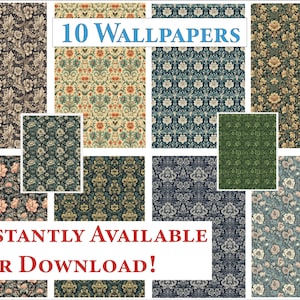 10 Printable Dollhouse Wallpaper Digital Download 1 12 Scale Victorian Style Miniature Dollhouse Wallpaper Seamless Patterns Classic Dark