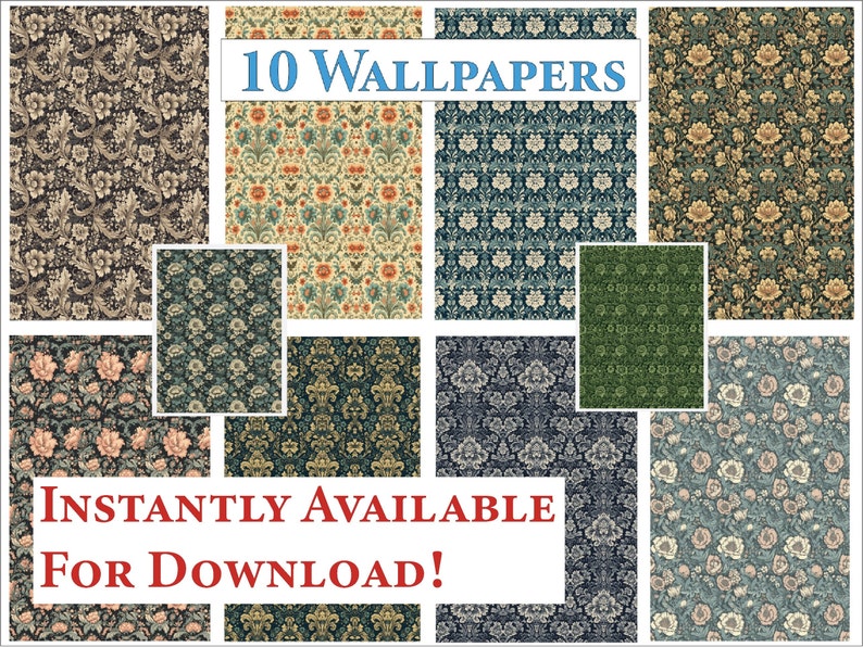 10 Printable Dollhouse Wallpaper Digital Download 1 12 Scale Victorian ...