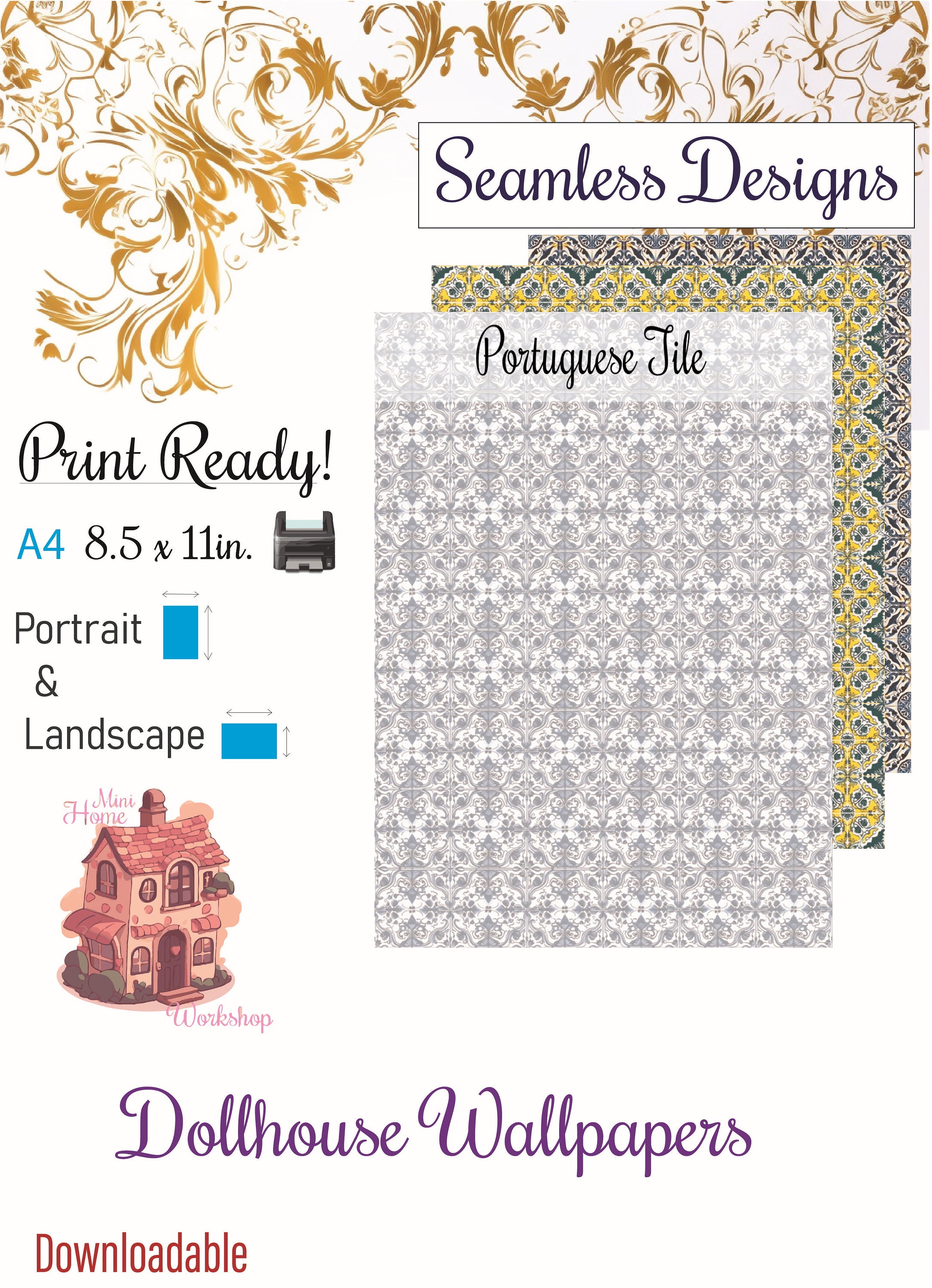 10 Printable Dollhouse Wallpaper Digital Download 1 12 Scale ...