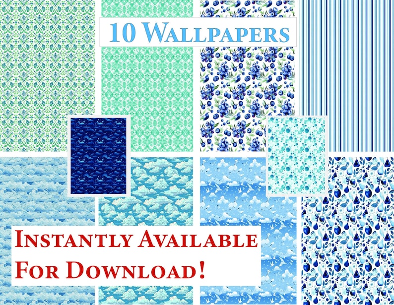 10 Printable Dollhouse Wallpaper Digital Download 1 12 Scale Blue