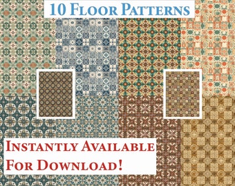 10 Printable Dollhouse Floor Patterns & Wallpaper Digital Download 1 12 Scale Kitchen Tile Miniature Dollhouse Seamless Patterns Aesthetic