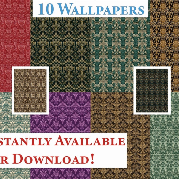 10 Printable Dollhouse Wallpaper Digital Download 1 12 Scale Victorian Style Miniature Dollhouse Wallpaper Seamless Patterns Classic Colors