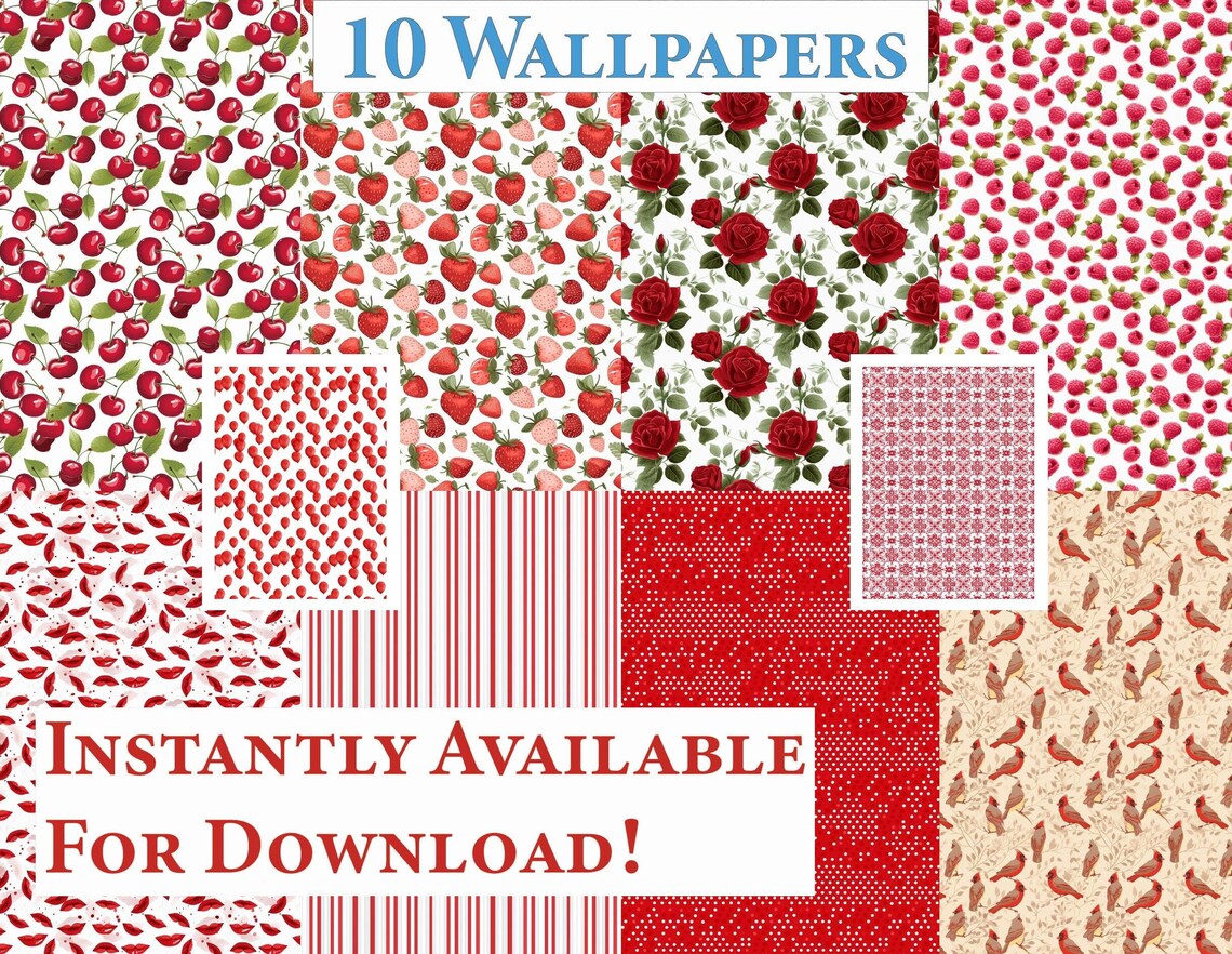 10 Printable Dollhouse Wallpapers Digital Download 1 12 Scale Red ...