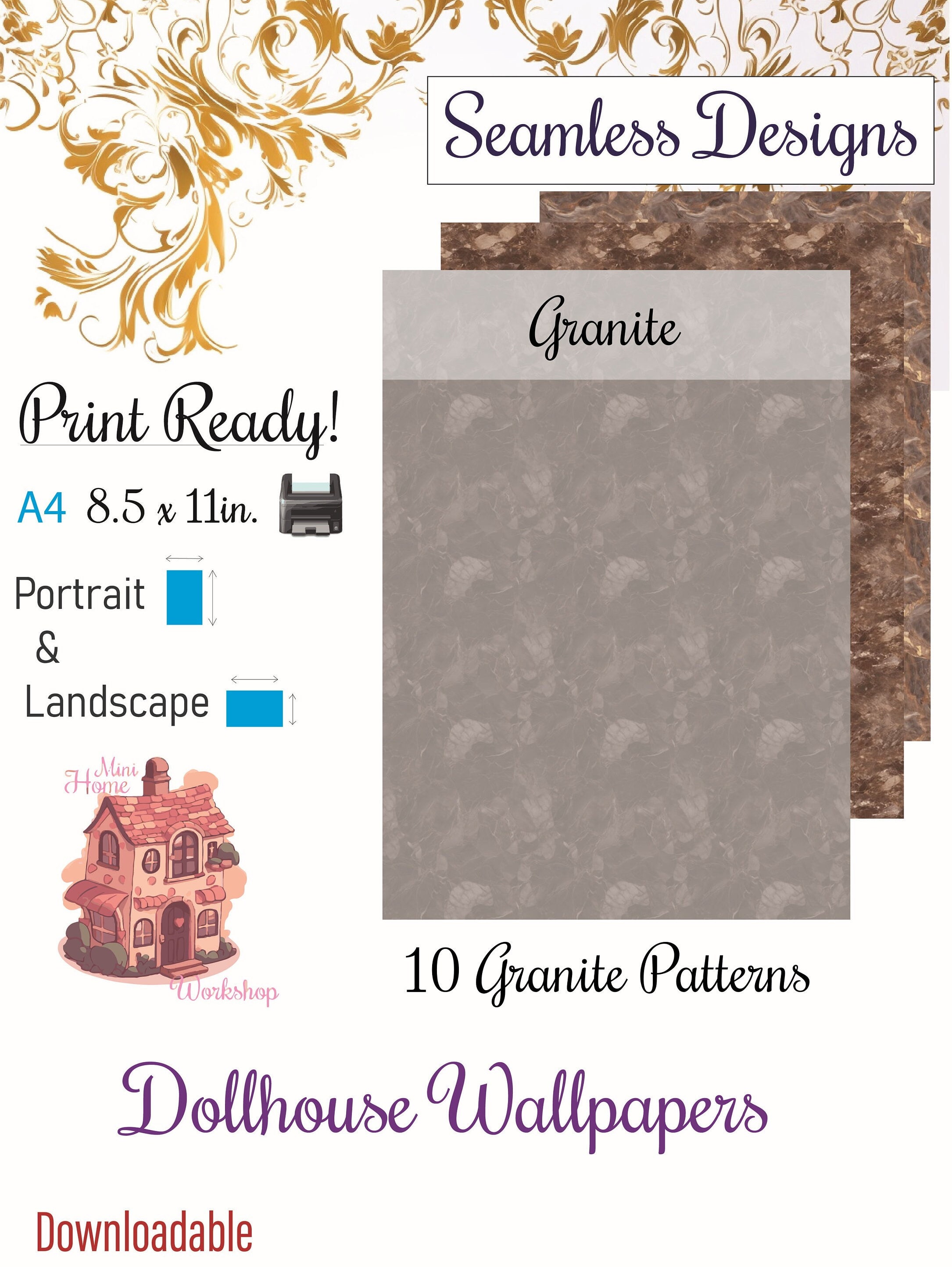Tileable Funhouse Pattern 10 Printable Dollhouse Floor Patterns Digital Download 1 12 Scale ...
