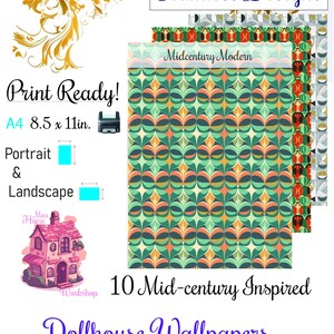 10 Printable Dollhouse Wallpaper Digital Download 1 12 Scale Modern Mid ...