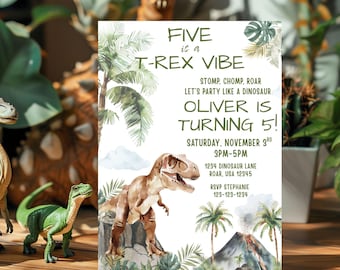 Editable Five Is A T-Rex Vibe-Themed Birthday Invitation Template, Dinosaur 5th Birthday Invite, Instant Download, Dinosaur Mobile Evite
