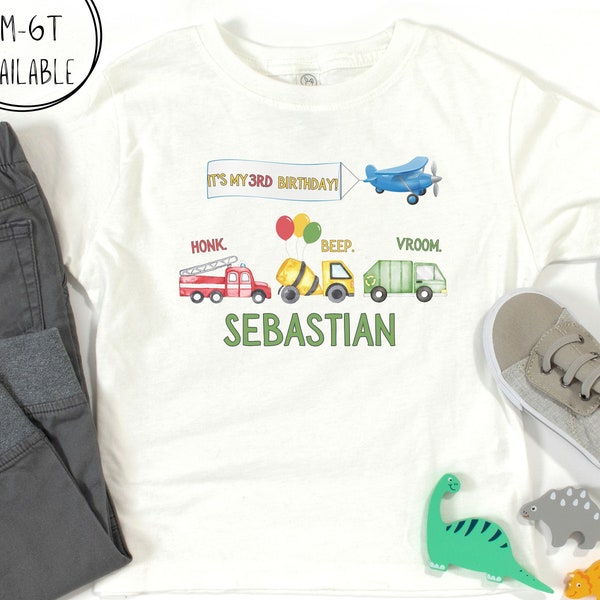 Personalized Toddler Transportation T-Shirt, Kids Transportation Birthday Tee, Toddler Trucks Birthday Shirt, Vehicles Birthday T-Shirt