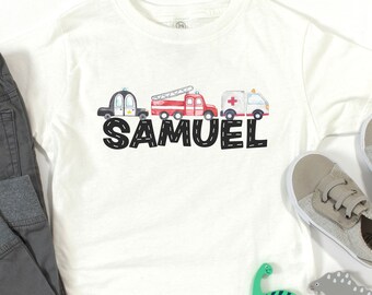 Toddler Fire Truck Police Car Ambulance Tee, Kids First Responder Tee, Sound the Alarm Birthday, Emergency VehicleT-Shirt, Gift for Boys