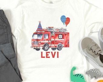 Personalized Toddler Fire Truck Birthday T-Shirt, Kids Fire Truck Birthday T Shirt, Fire Truck Birthday Party, Toddler Boy Birthday Tee
