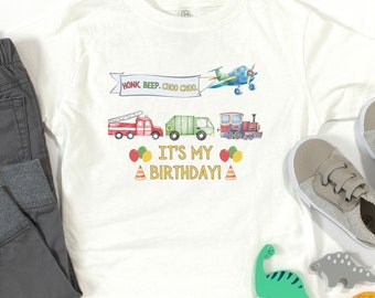 Toddler Transportation Birthday T-Shirt, Honk Beep Choo Choo Birthday Tee, Traffic Jam Birthday, Trucks Birthday Tee, Vehicles Birthday Tee