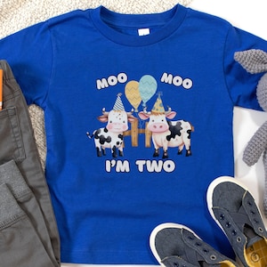 Toddler Farm Animal Second Birthday T-Shirt: Moo Moo I&#39;m Two, Farm Themed Birthday, Toddler 2nd Birthday T Shirt, Farm Animal Birthday Party