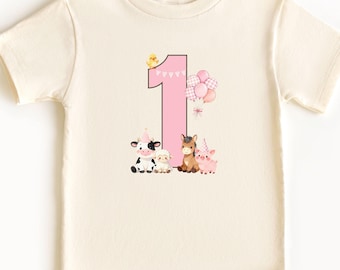 Camiseta de primer cumpleaños con temática de granja, Oink Moo Neigh 1er cumpleaños