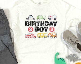 Personalized Toddler Transportation Birthday T-Shirt, Kids Traffic Jam Birthday Tee, Garbage Truck Shirt, Kids Fire Truck Tee, Truck Tee