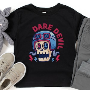 Toddler T-Shirt: Dare Devil, Dare Devil Kids T Shirt, Toddler Retro T Shirt, Kids Vintage T Shirt, Kids Graphic Tee, Kids Skull T Shirt