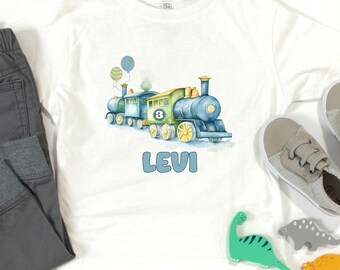 Personalized Toddler Train Birthday T-Shirt, Kids Train Birthday Shirt, Train Birthday Party T-Shirt, Choo Choo I'm Two Tee, Toddler Boy Tee