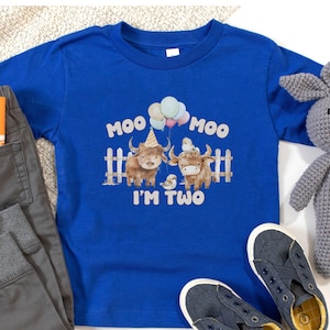Toddler Farm Animal Birthday T-Shirt: Moo Moo I&#39;m Two, Farm Themed Second Birthday, Toddler 2nd Birthday T Shirt, Farm Animal Birthday Party