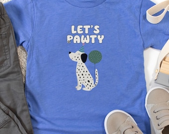Dog Birthday Party Toddler Tee, Kids Let's Pawty Shirt, Kids Birthday T-Shirt, Toddler Puppy Themed Birthday Shirt, Cute Dog Birthday Shirt