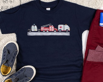 Toddler Fire Truck Police Car Ambulance T-Shirt, Kids Emergency Vehicle Shirt, First Responder Tee, Police Car Tee, Toddler Fire Truck Tee