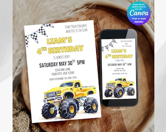 Faire-part d'anniversaire Monster Truck, invitation mobile (téléchargement numérique)