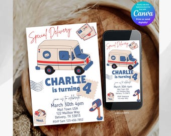 Special Delivery Mail Truck Birthday Invitation • Editable Mailman Birthday Invite • Mail Truck Theme • Instant Download • Delivery Truck