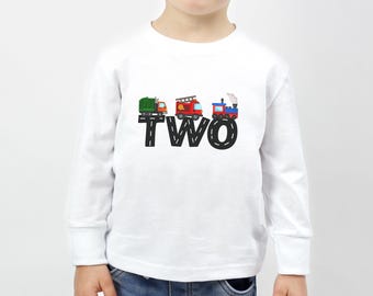 Transportation Second Birthday Long Sleeve Tee, 2nd Birthday Traffic Jam Shirt, Vehicle Birthday Tee, Honk Beep Choo Choo Shirt