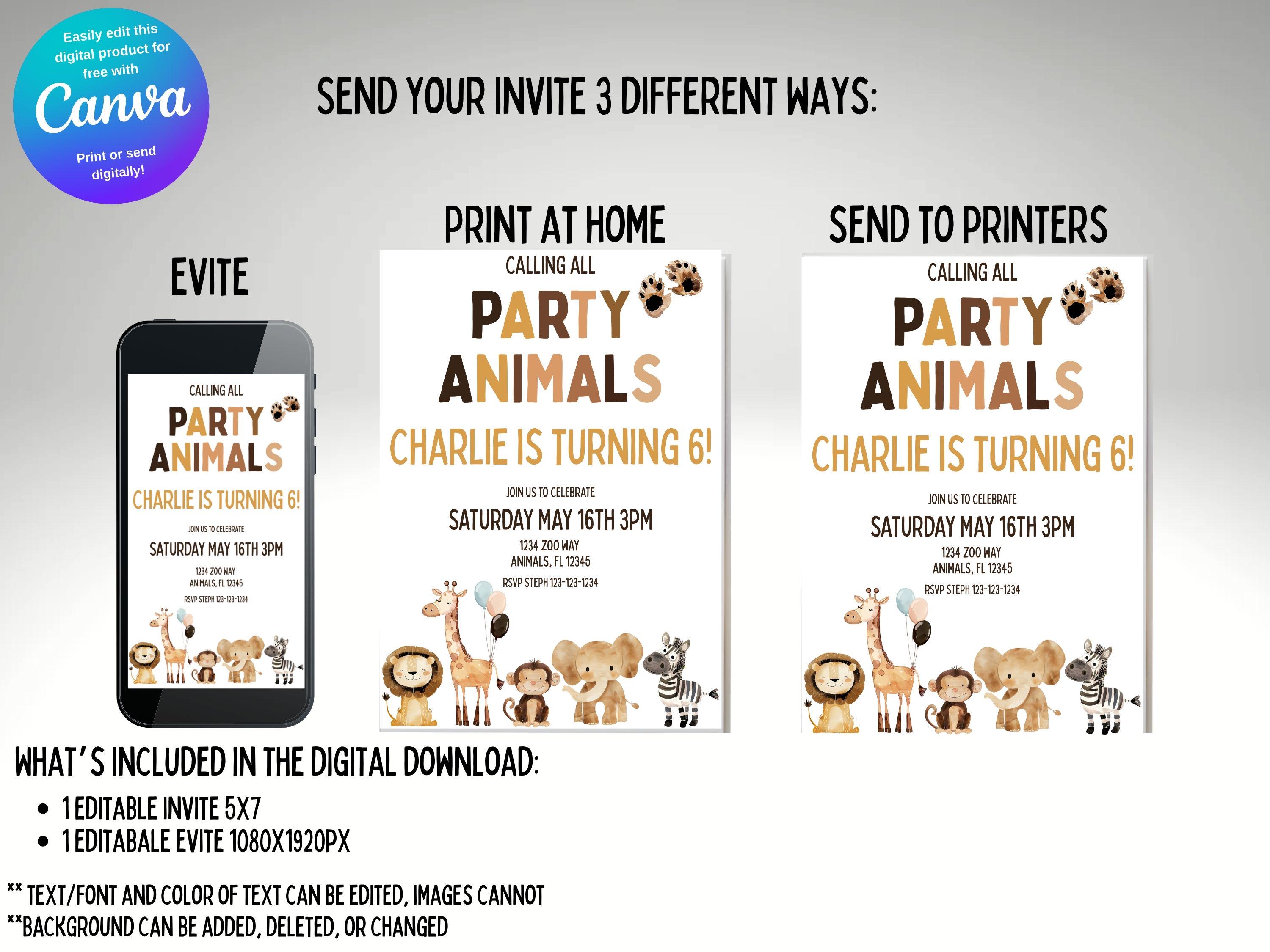 Party Animals Digital Download Birthday Invitation, Zoo Themed Birthday ...