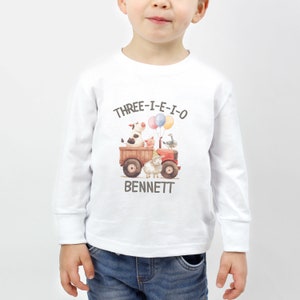 Personalized Toddler Farm Animal Birthday Long Sleeve Shirt: Three-I-E-I-O, Farm Themed Third Birthday, 3rd Birthday Tee, Farm Animal Tee