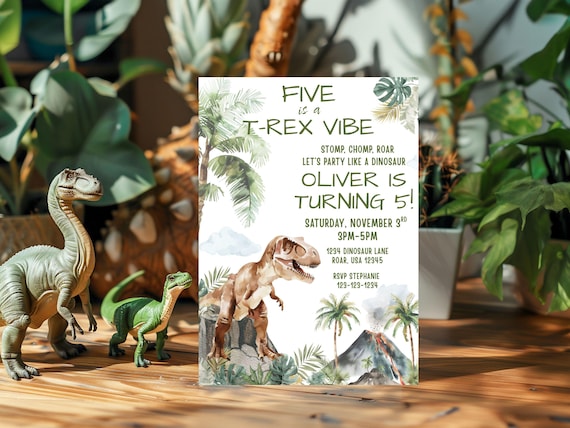Editable Five Is A T-Rex Vibe-Themed Birthday Invitation Template, Dinosaur 5th Birthday Invite, Instant Download, Dinosaur Mobile Evite