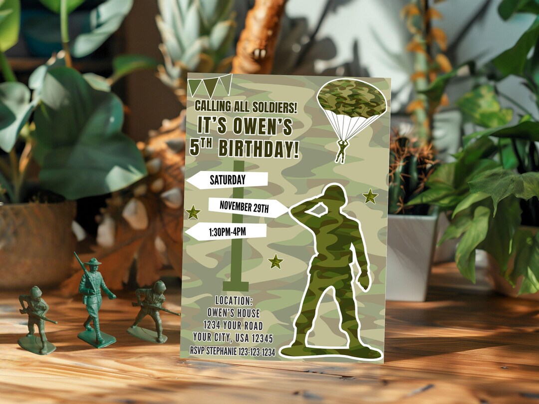 Editable Army-themed Birthday Party Invitation, Soldier Birthday Invite ...