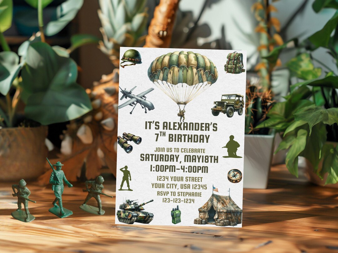 Editable Army-themed Birthday Party Invitation, Soldier Birthday Invite ...