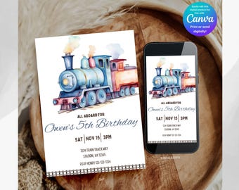Editable Train Birthday Invitation Template, All Aboard (Digital Download)