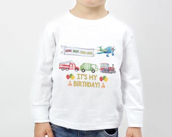 Toddler Transportation Birthday Long Sleeve Tee, Honk Beep Choo Choo Tee, Traffic Jam Birthday, Trucks Birthday Tee, Vehicles Birthday Tee
